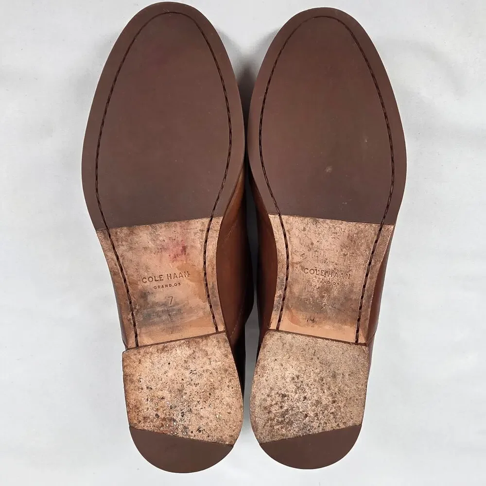 COLE HAAN WOMENS GRAND.OS BROWN LEATHER SLIP-ON LOAFER STYLE WO1107 SIZE 7